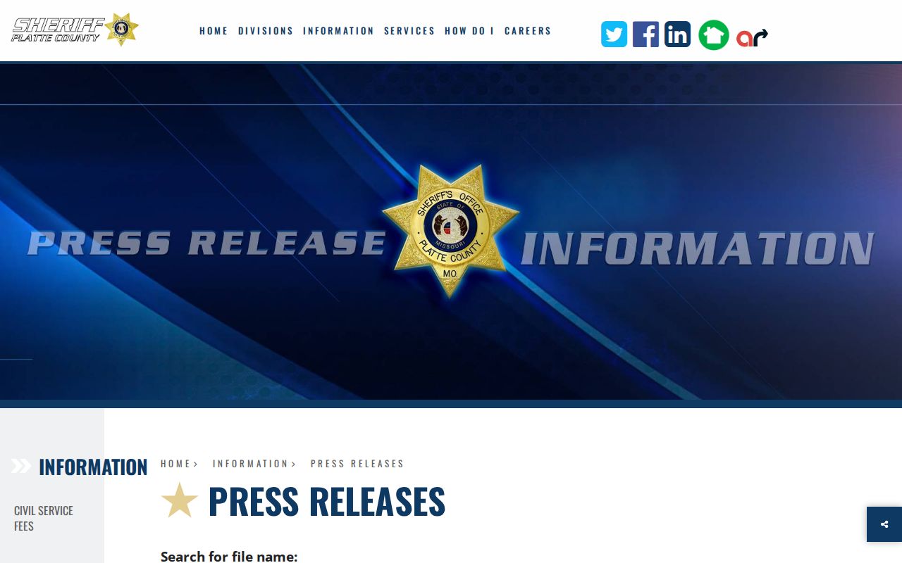 Platte County Sheriff press release archive showing dated public safety documents