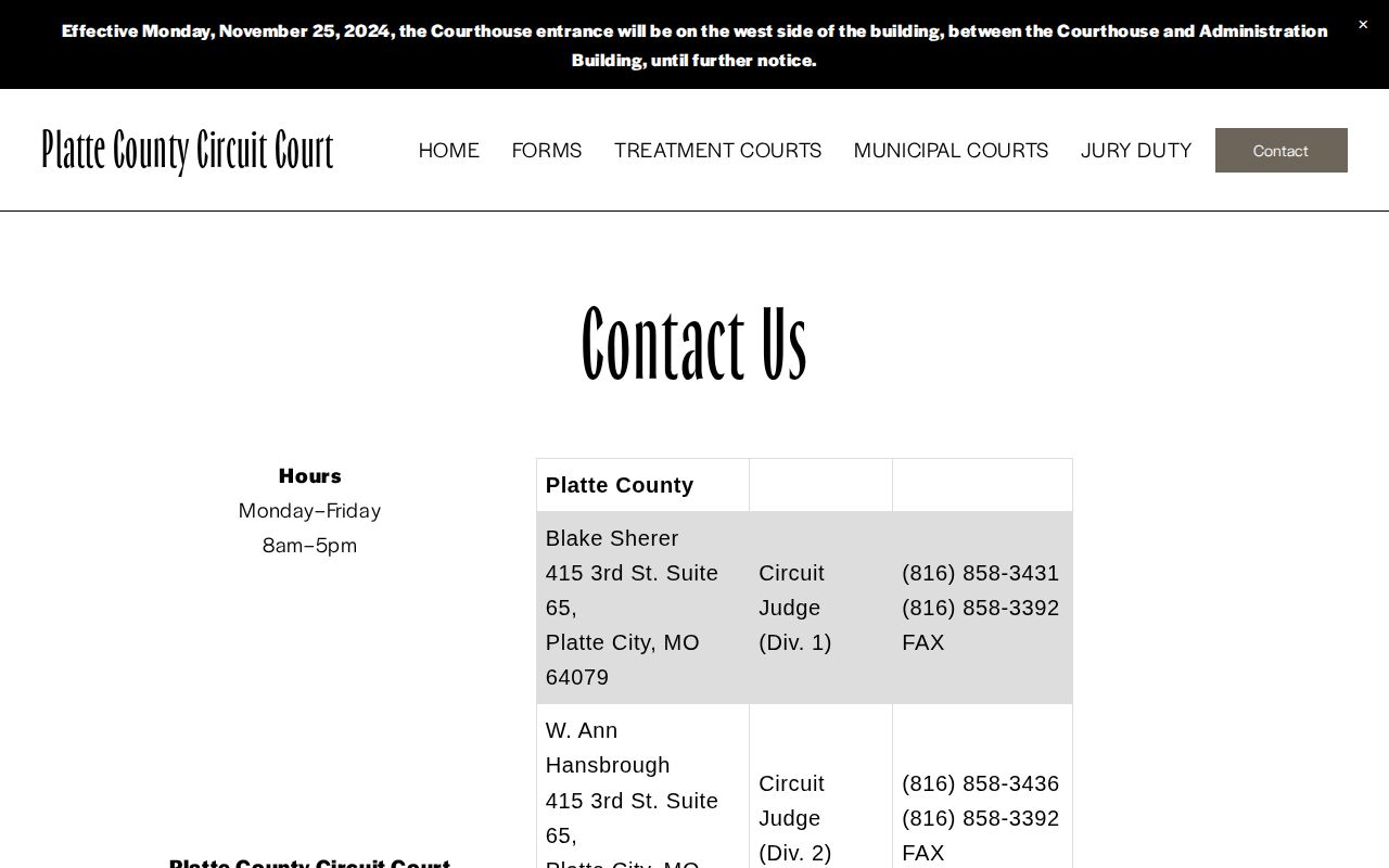 Platte County Circuit Court contact page for the courthouse in Platte City