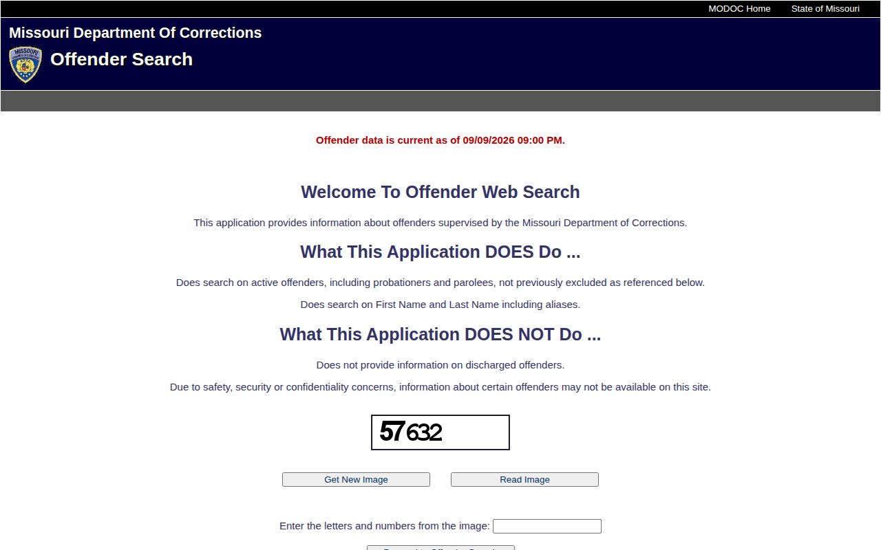 Missouri Department of Corrections official active offender search form